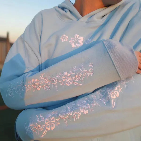 Moletom Feminino com Capuz Bordado Borboleta – Manga Lanterna Estilo Y2K