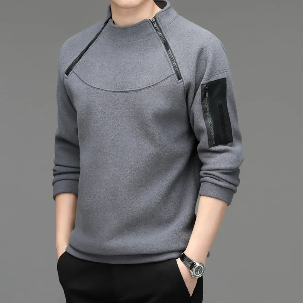 Camiseta Manga Longa Masculina Gola Alta com Zíper – Casual Primavera Outono