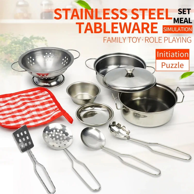Kit Cozinha Infantil em Aço Inox - Brinquedo Educativo com Panelas e Utensílios