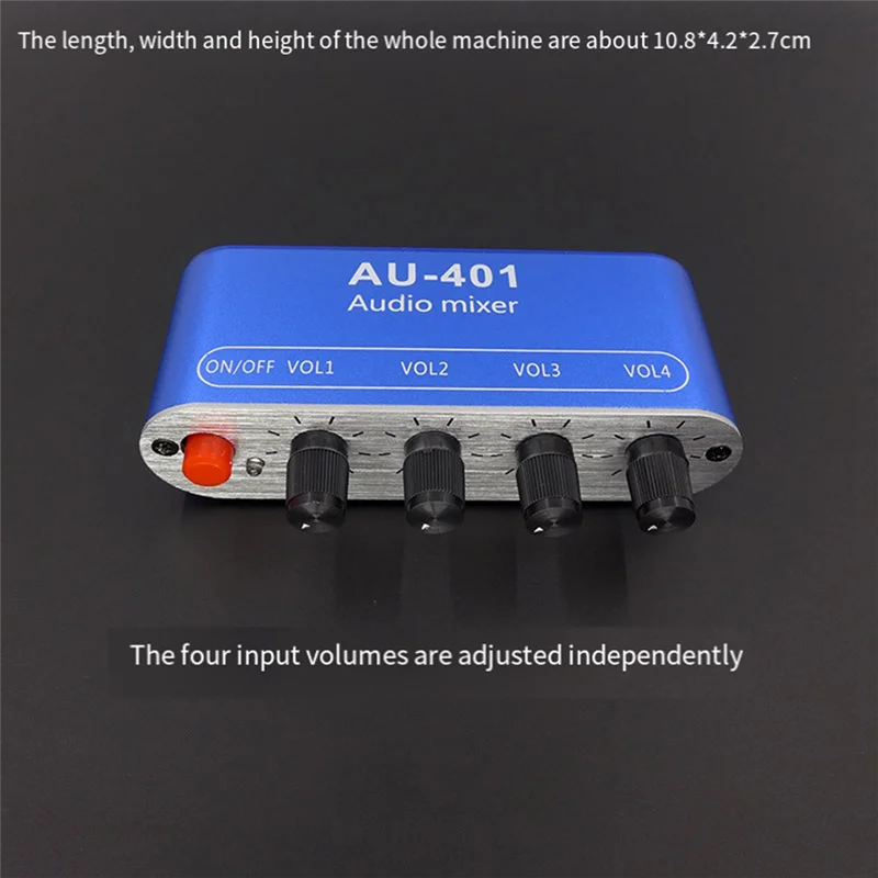 Mixer de Áudio Estéreo AU-401 - 4 Entradas 1 Saída DC 5V-12V DIY