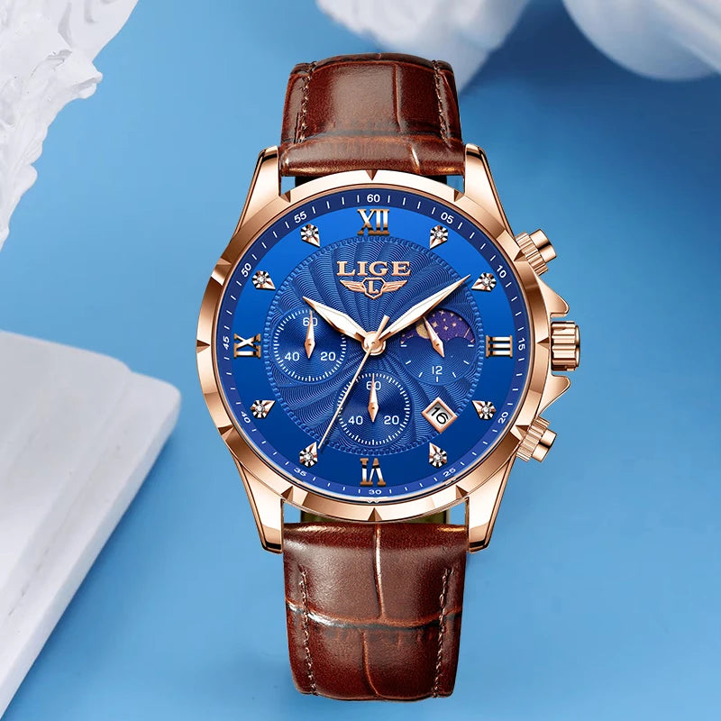 Relógio Feminino LIGE Quartzo Elegante | Diamante | Couro | Calendário | 6 Cores