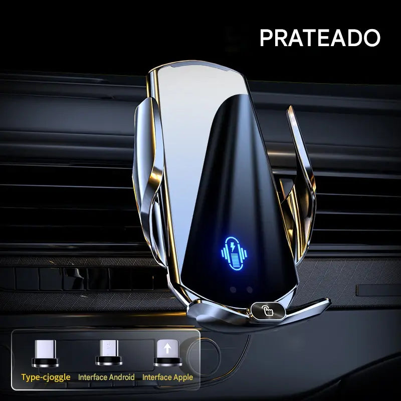 Suporte para Carro com Carregador Sem Fio e Sensor Triplo Inteligente - Fixação Magnética Automática