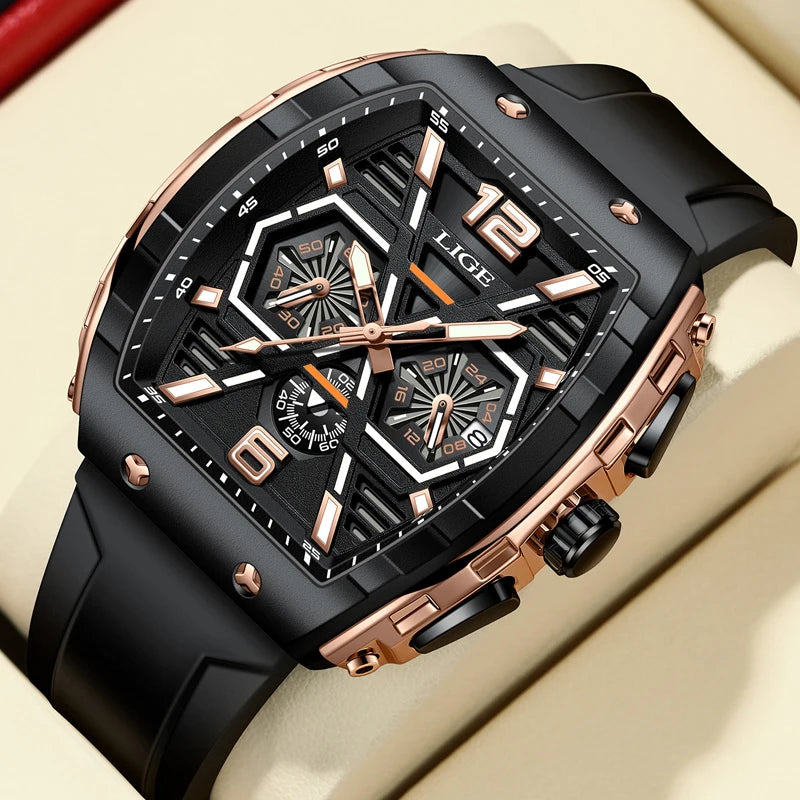 Relógio Masculino LIGE Esportivo - Quartzo Resistente à Água 5ATM Cronógrafo Luminoso Silicone