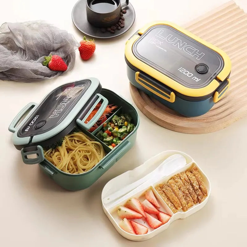 Marmita Portátil 2 Andares com Talheres - Pote para Alimentos e Frutas