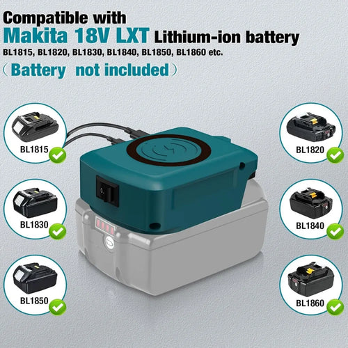 Adaptador USB para Baterias 18V Makita/Dewalt/Milwaukee - Power Bank Portátil com Type-C
