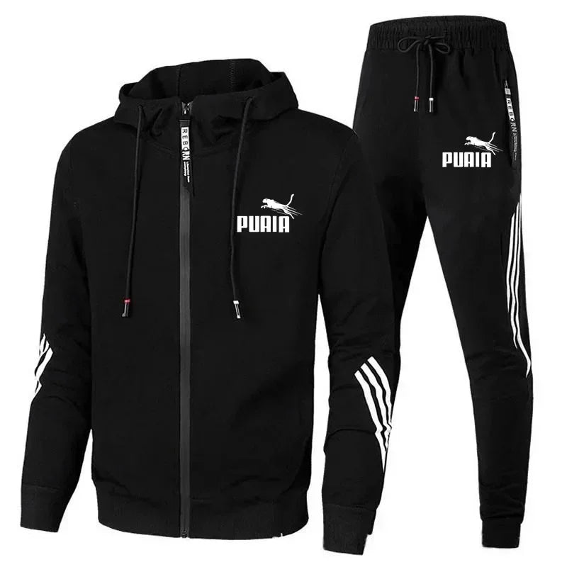 Conjunto Masculino Moletom 2 Peças - Jaqueta Zíper e Calça Outono Inverno Casual Esportivo