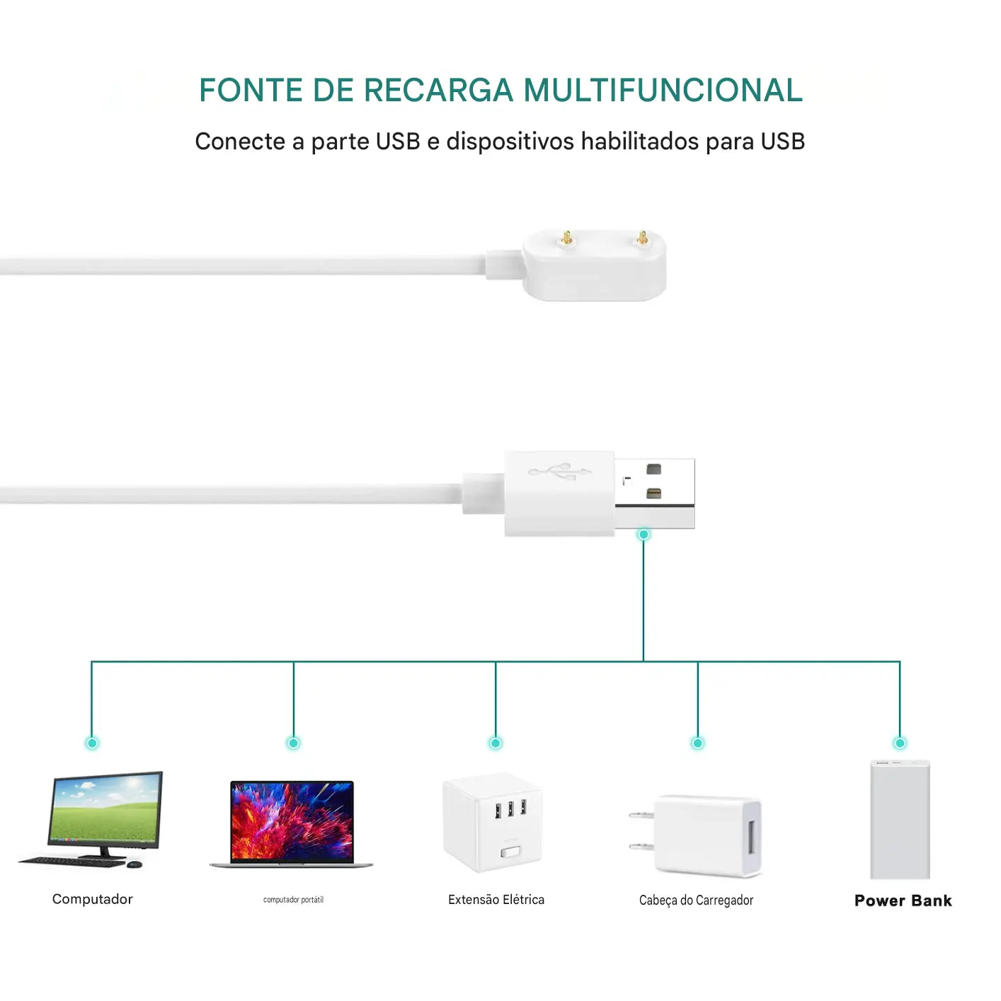 Carregador para Smartwatch Huawei e Honor - Cabo USB para Band 8, 7, 6 Pro, Watch Fit 2
