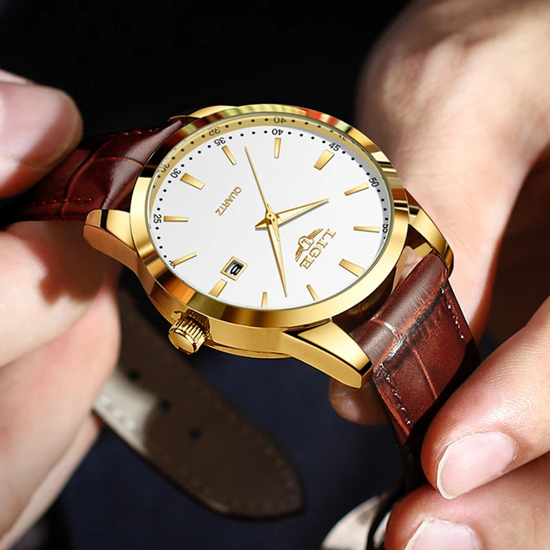 Relógio LIGE Couro Marrom Military Sport - Quartzo 3ATM Cronógrafo Luminoso Casual