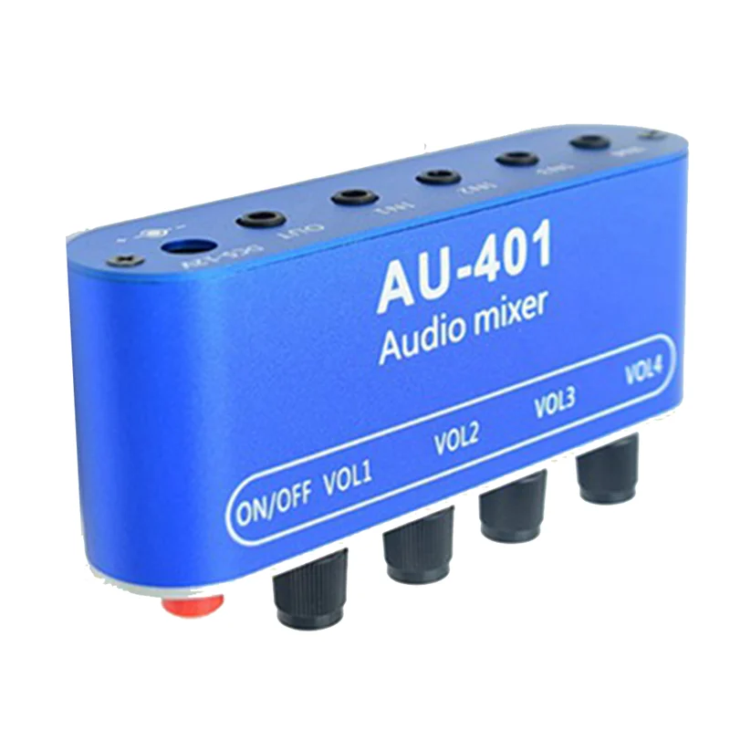 Mixer de Áudio Estéreo AU-401 - 4 Entradas 1 Saída DC 5V-12V DIY