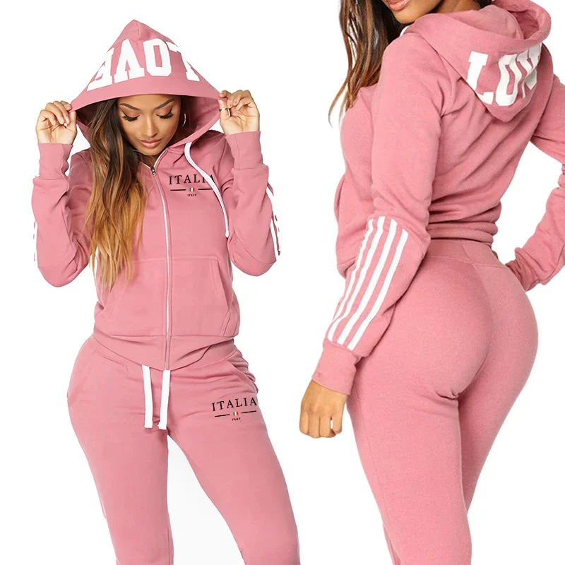 Conjunto Feminino Esportivo 2 Peças Moletom Ziper + Calça – Athleisure Outono 2025