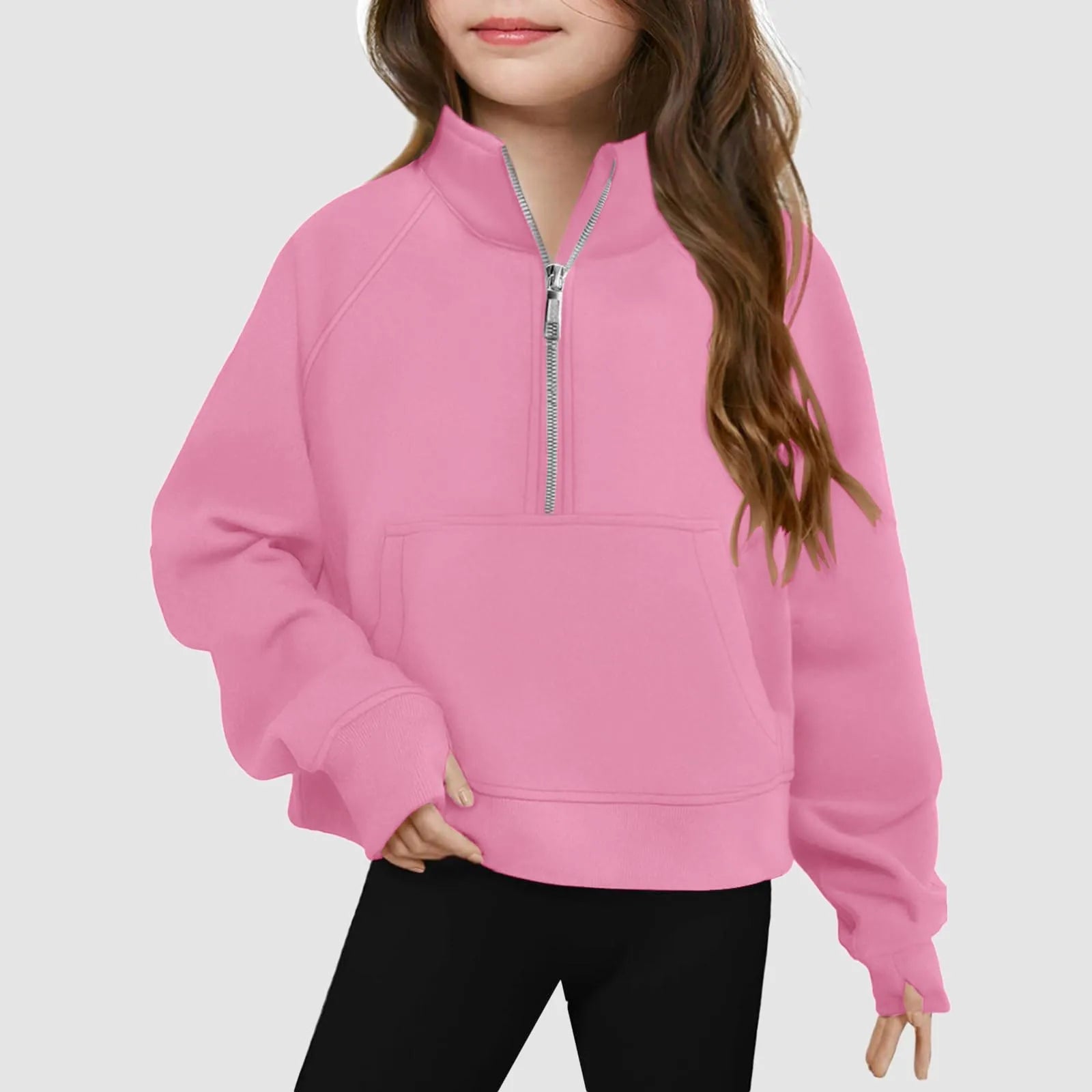 Moletom Infantil Feminino Meio Zíper Gola Alta – Esportivo Casual
