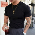 Camiseta Fitness Masculina 2025 - Treino Academia Gola Redonda Listras Verticais Elástica