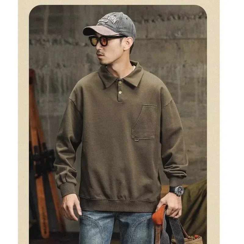 Moletom Masculino Tricô com Gola Lapela | Estilo Retrô Americano | Slim Fit
