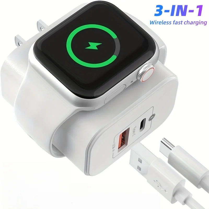 Carregador 3 em 1 - 23W USB-C com Carregamento para Apple Watch - Estação de Carga Rápida