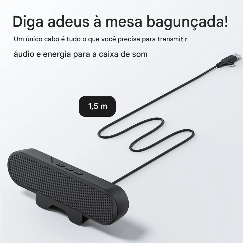 Caixa de Som para PC 10W com Grampo para Monitor - USB Plug and Play Estéreo