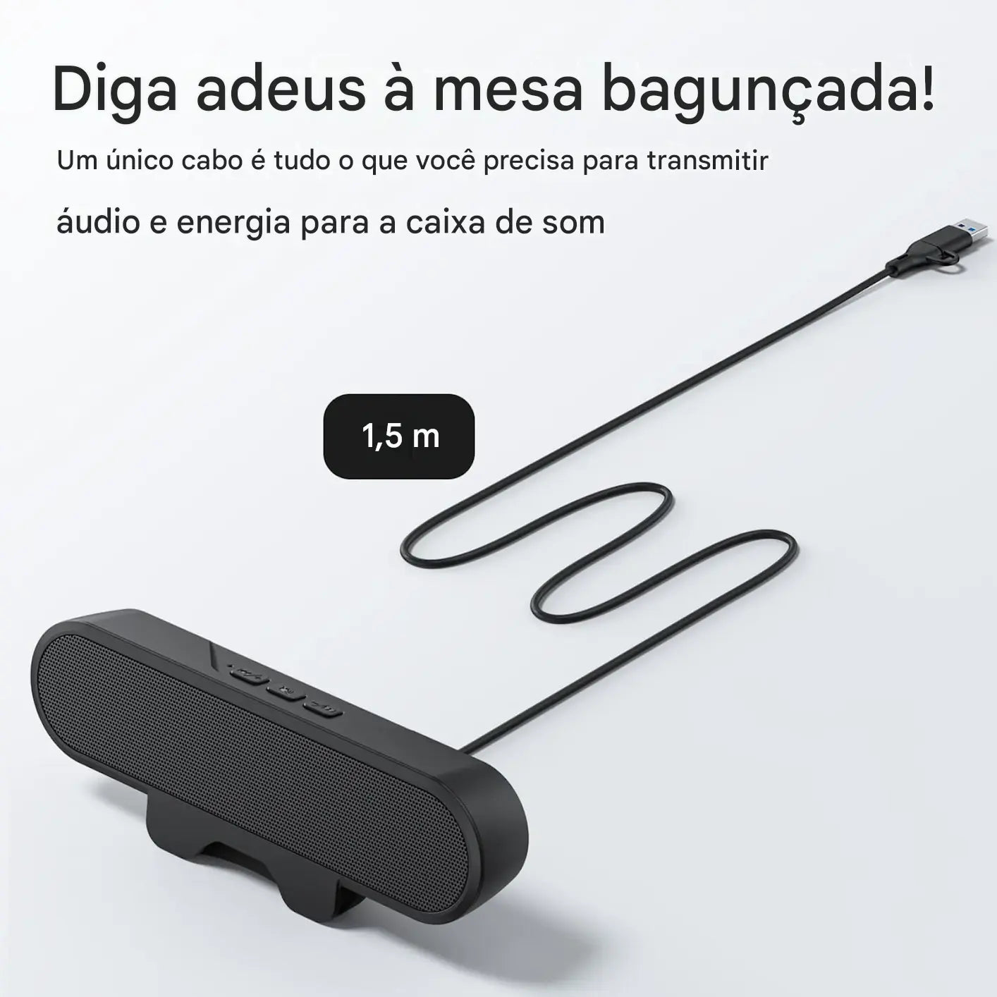 Caixa de Som para PC 10W com Grampo para Monitor - USB Plug and Play Estéreo