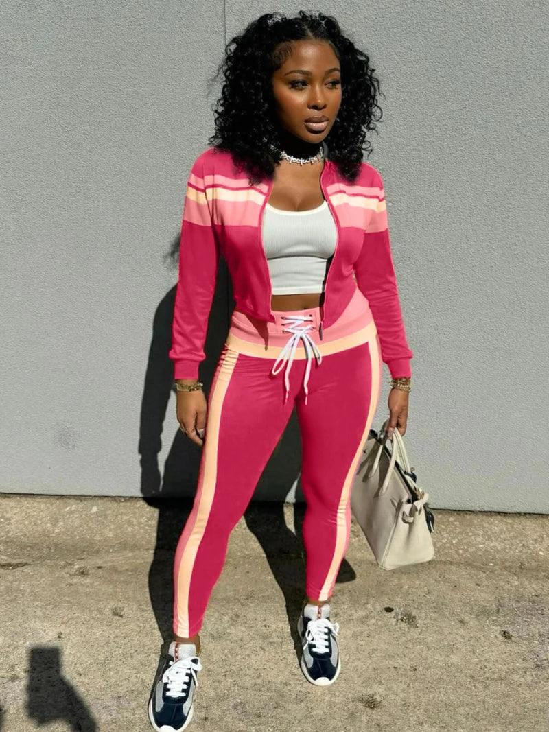 Conjunto Esportivo Feminino 2 Peças - Jaqueta com Zíper e Calça Fitness Academia