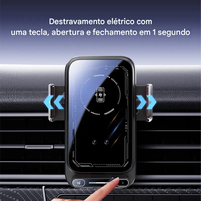 Suporte Carregador Veicular 66W Wireless e Com Fio - Sensor Automático Rotação 360° Qi Certificado