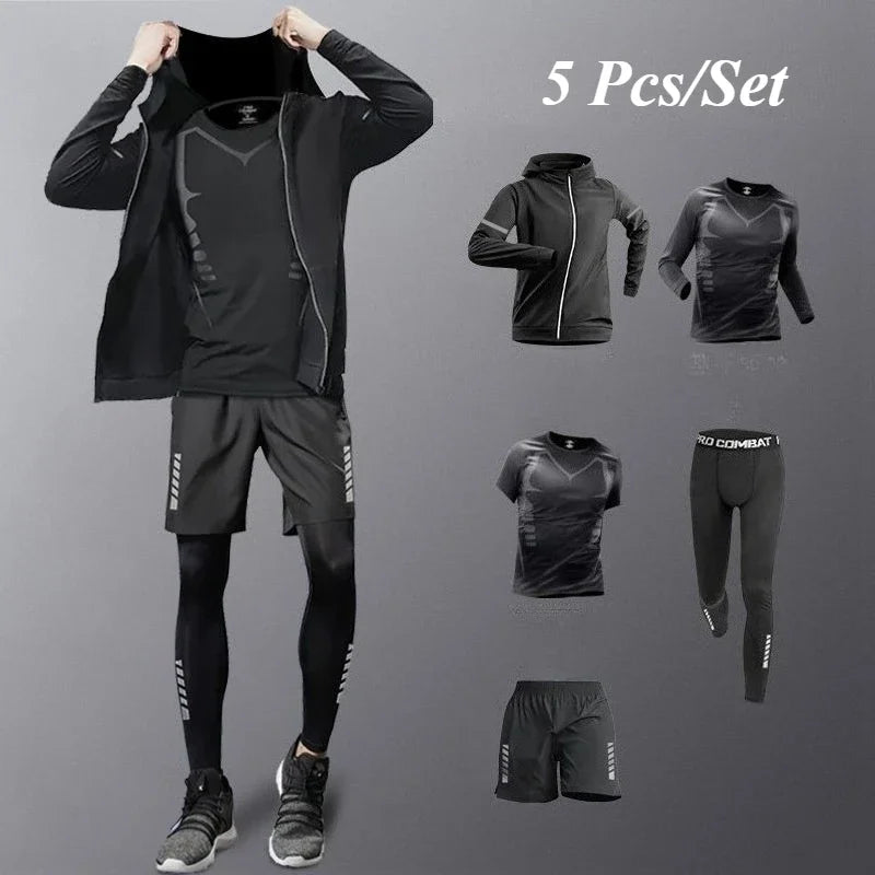 Conjunto Esportivo Masculino Completo - 3/4/5 Peças Secagem Rápida Respirável Academia Corrida Fitness
