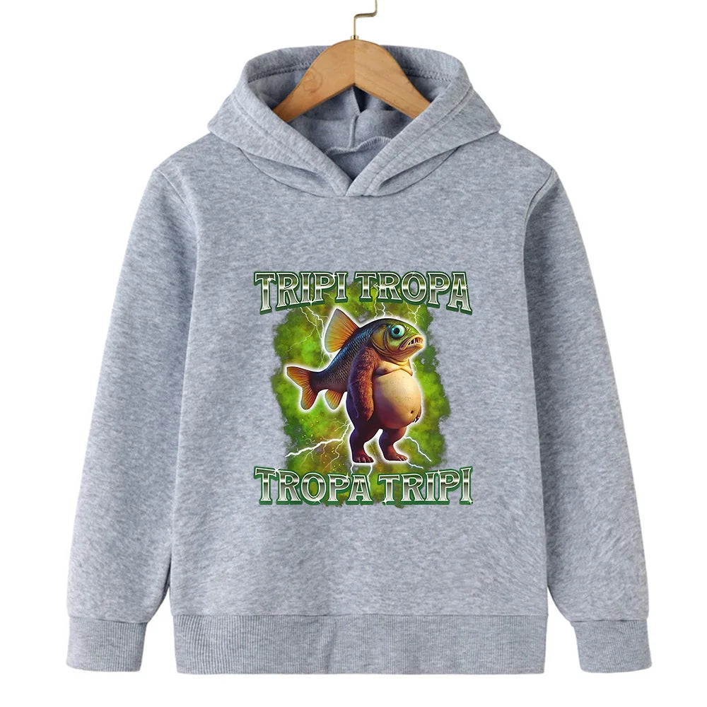 Moletom Infantil com Capuz | Estampa Italian Brainrot | Personagens 2D | Outono/Inverno