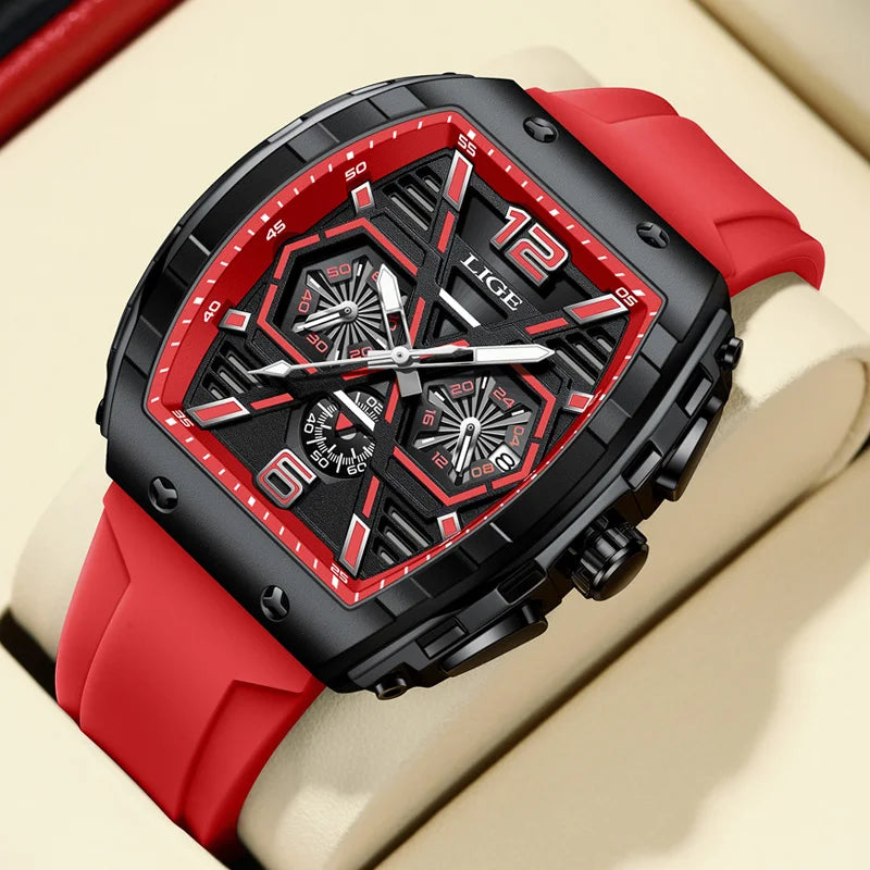 Relógio Masculino LIGE Esportivo - Quartzo Resistente à Água 5ATM Cronógrafo Luminoso Silicone