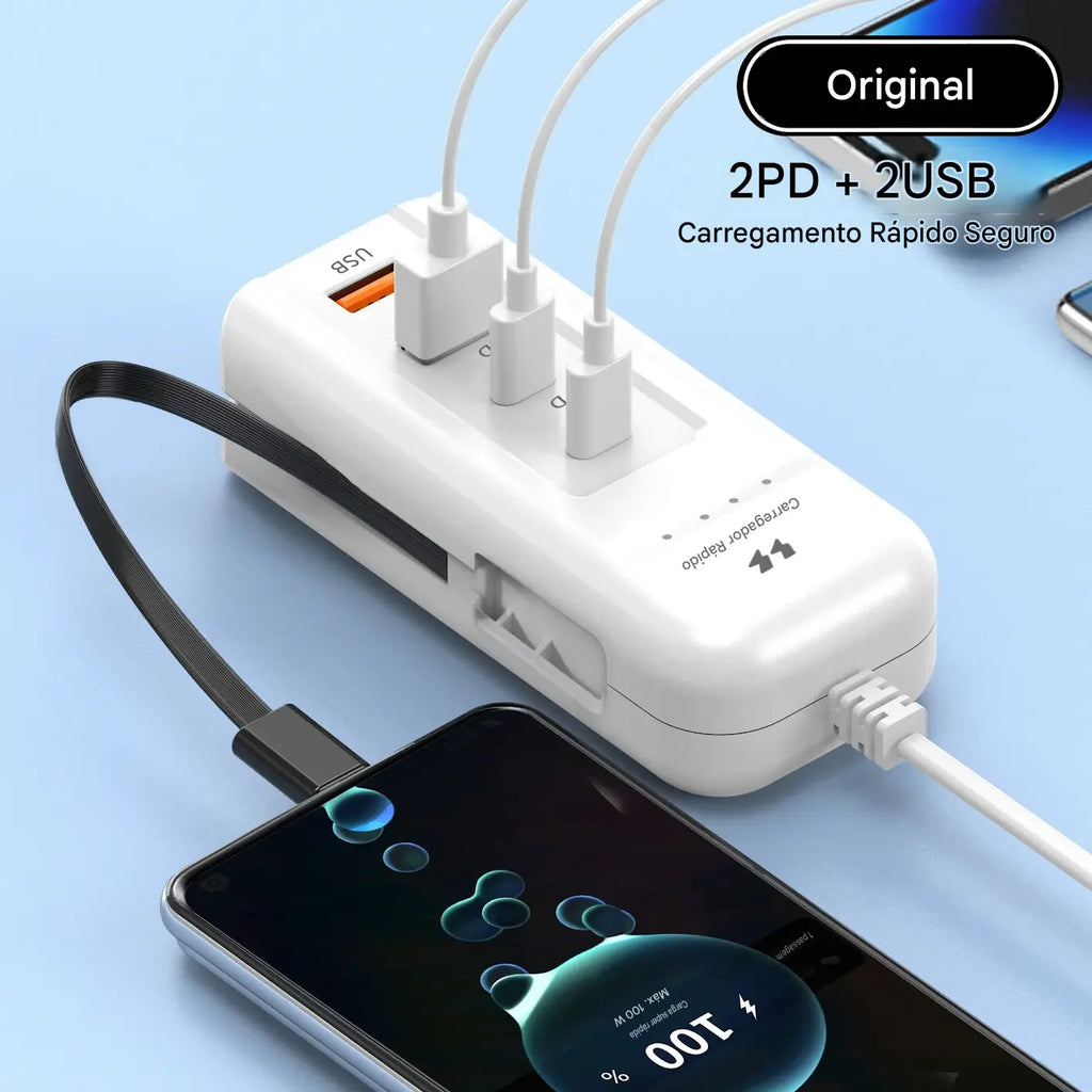 Carregador de Parede USB-C PD 15W - Multiportas Carregamento Rápido 2 USB-A + 2 USB-C