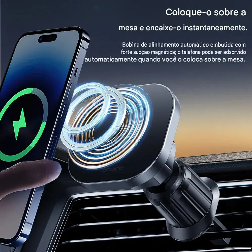 Carregador Veicular Magnético Toocki 15W - Suporte Wireless Saída de Ar iPhone 15 14 13 12 Pro Max