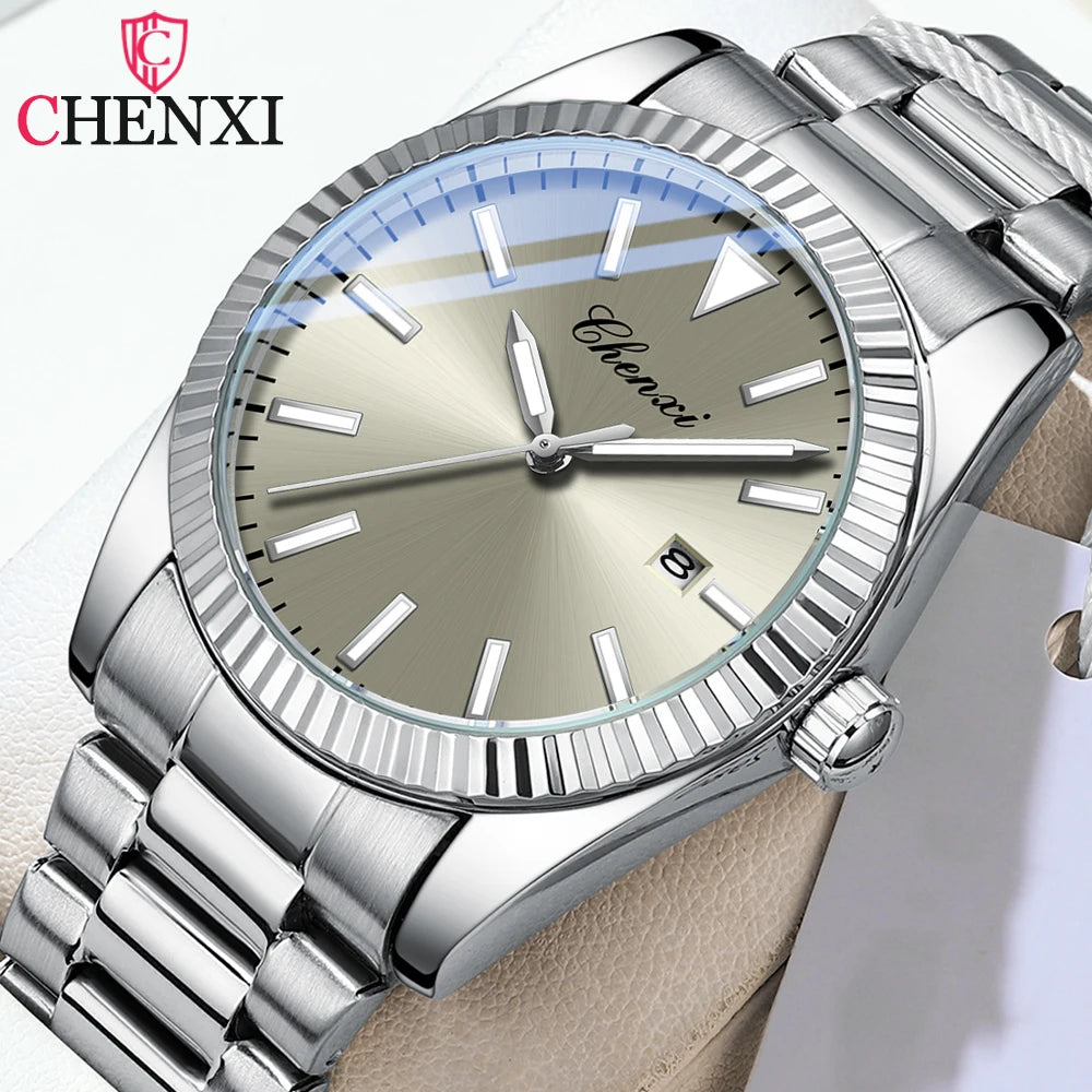 Relógio CHENXI Business Aço Inoxidável - Quartzo 3ATM Luminoso Calendário Luxo