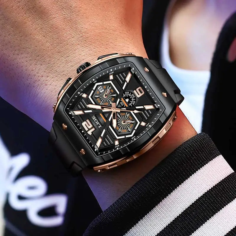 Relógio Masculino LIGE Esportivo - Quartzo Resistente à Água 5ATM Cronógrafo Luminoso Silicone