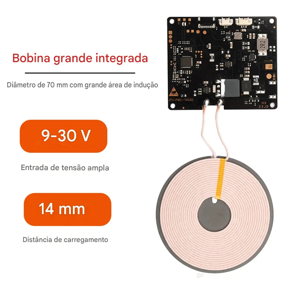 Módulo Carregador Sem Fio DIY 15W - Placa Transmissora para Projetos de Carregamento Sem Fio