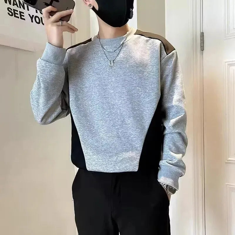 Moletom Masculino Gola Redonda Cor Sólida – Casual Outono Inverno
