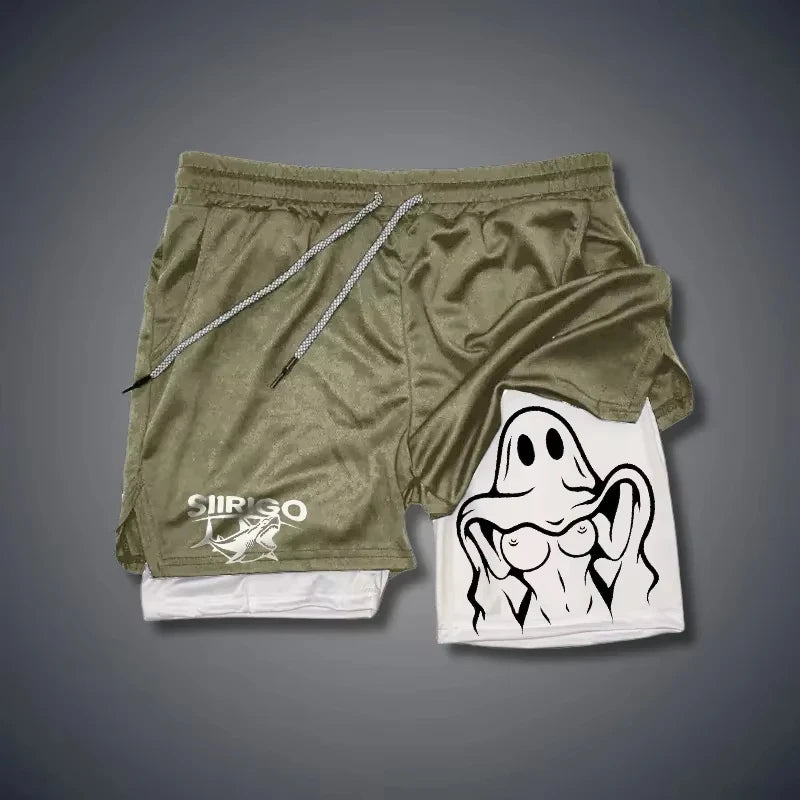 Shorts Masculino Dupla Camada Fitness - Secagem Rápida Respirável Corrida Academia Verão