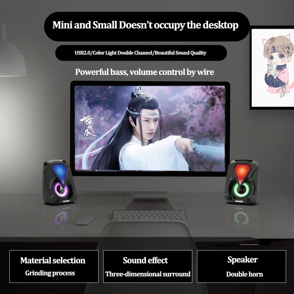 Caixa de Som para PC com Subwoofer e LED RGB | USB | 6W