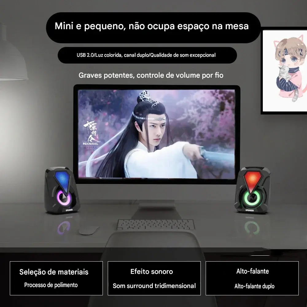 Caixa de Som para PC com Subwoofer e LED RGB | USB | 6W