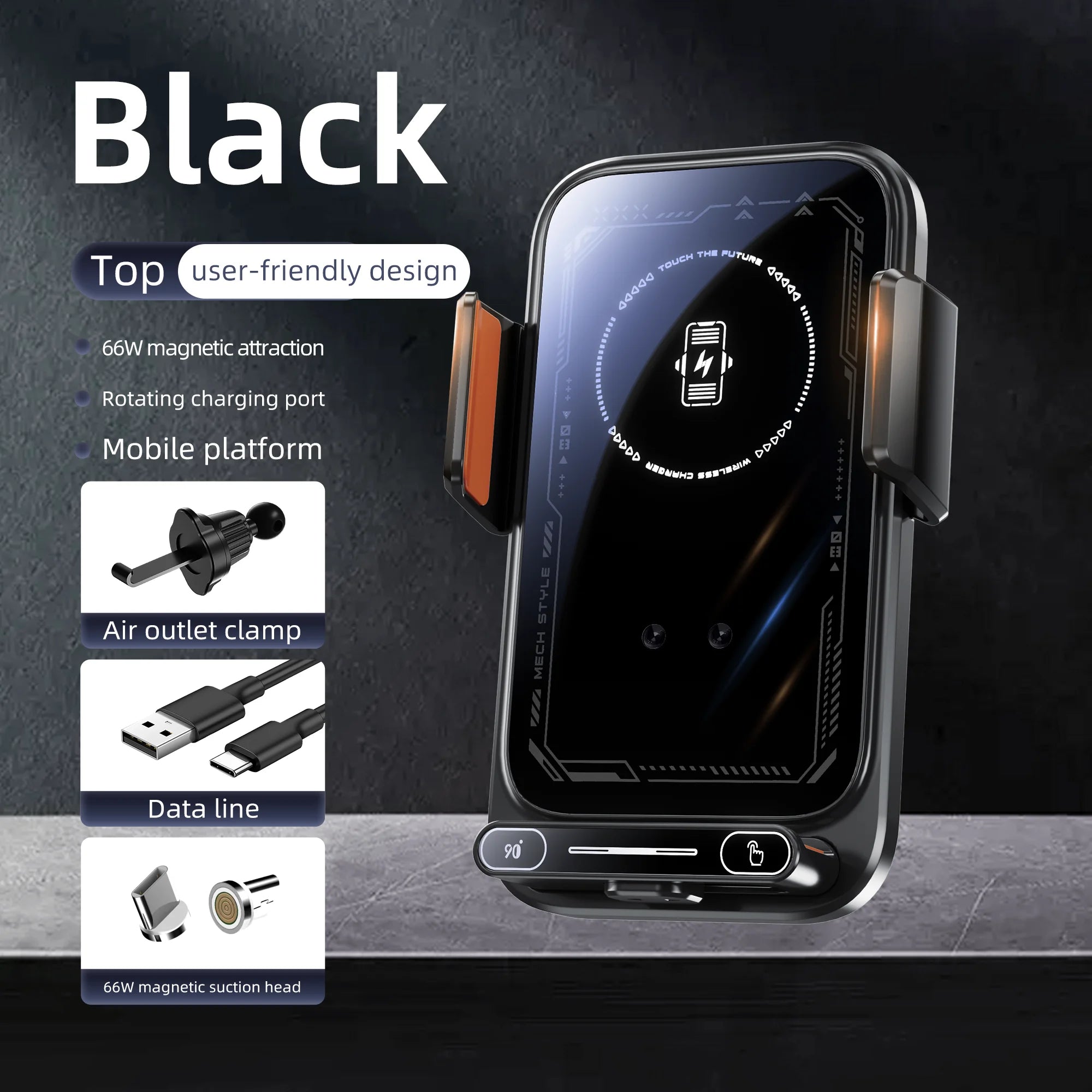 Carregador Veicular Wireless 15W com Sensor Infravermelho - Fixação Automática Rotação Um Toque