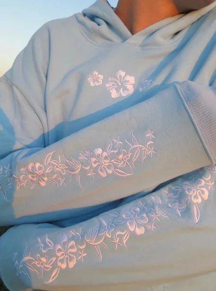 Moletom Feminino com Capuz Bordado Borboleta – Manga Lanterna Estilo Y2K