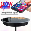 Carregador Sem Fio Embutido para Mesa 100W - USB-C Carregamento Rápido QC 3.0 Instalação Fixa