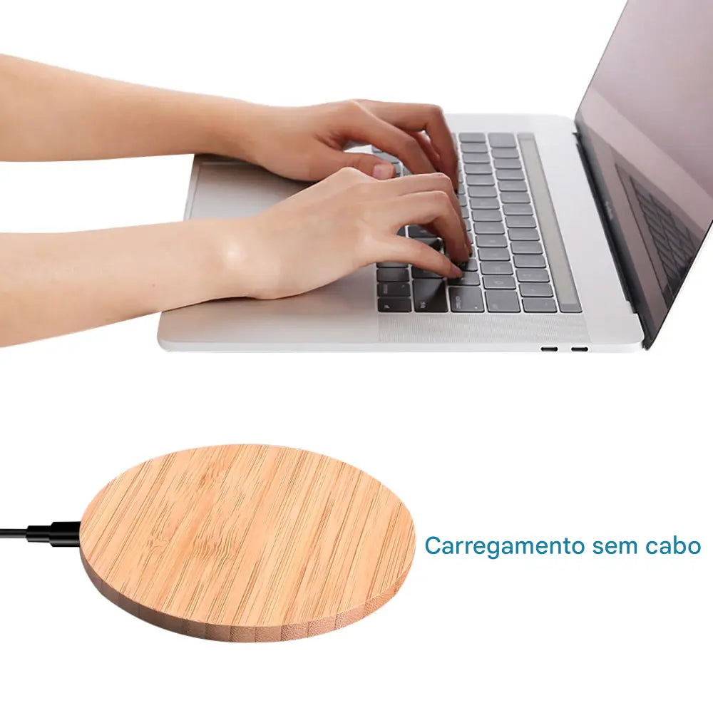 Carregador Sem Fio de Madeira 5W USB-C - Base de Carregamento Rápido para Celular