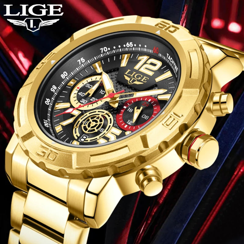 Relógio LIGE Sport Military Cronógrafo - Quartzo 5ATM Aço Inoxidável Luminoso