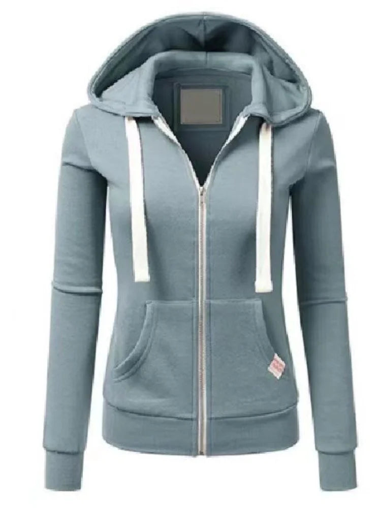 Moletom Feminino com Capuz e Zíper – Streetwear Casual Outono Inverno