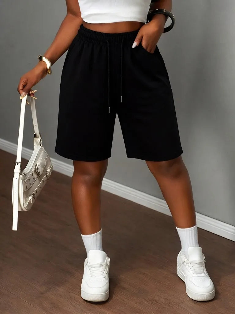 Shorts Feminino Esportivo Solto - Moletom Bolsos Cordão Corrida Academia Verão Casual