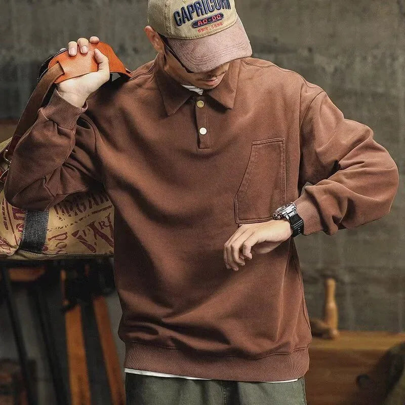 Moletom Masculino Tricô com Gola Lapela | Estilo Retrô Americano | Slim Fit