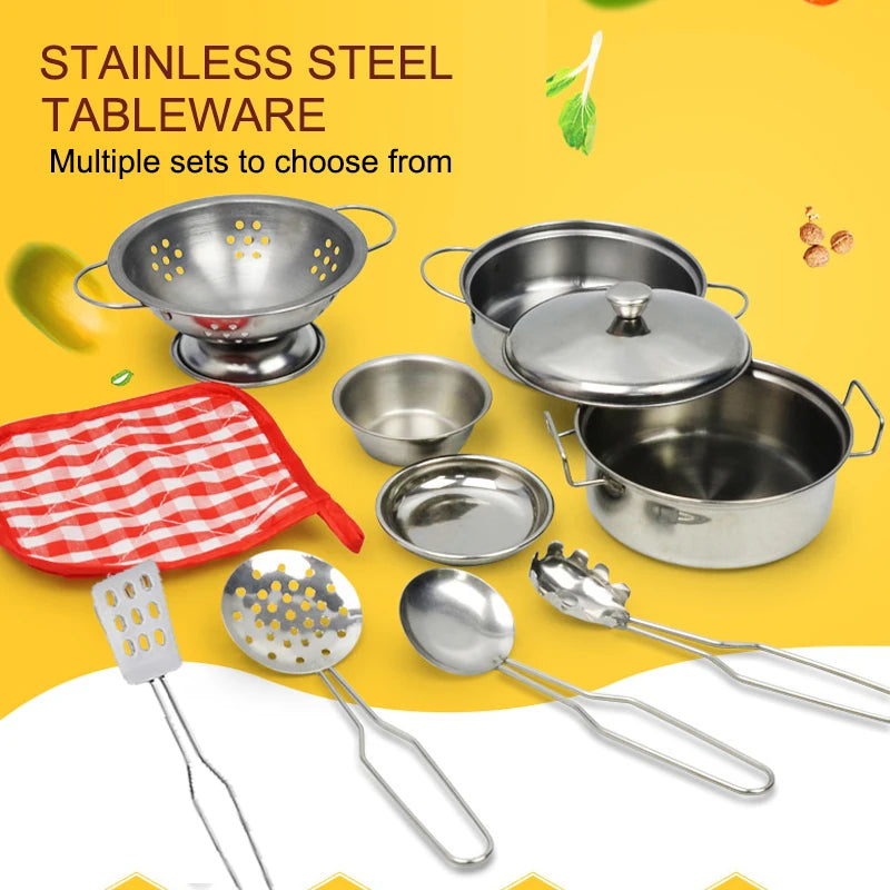Kit Cozinha Infantil em Aço Inox - Brinquedo Educativo com Panelas e Utensílios