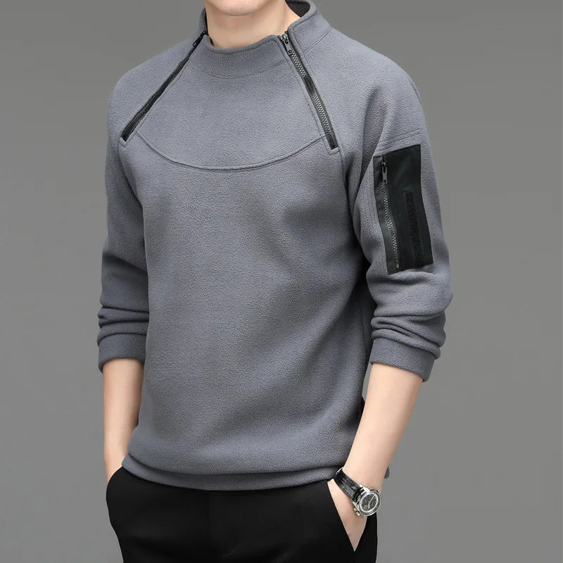Camiseta Manga Longa Masculina Gola Alta com Zíper – Casual Primavera Outono