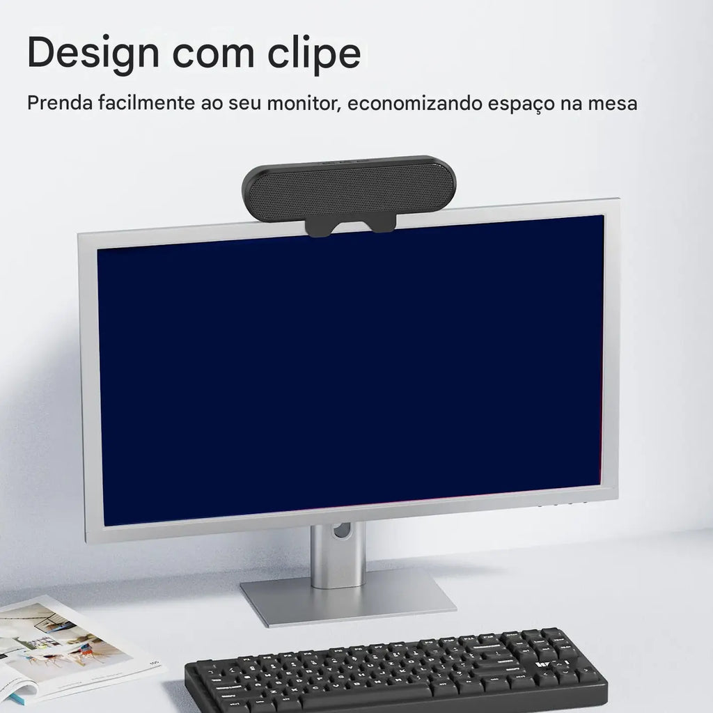 Caixa de Som para PC 10W com Grampo para Monitor - USB Plug and Play Estéreo