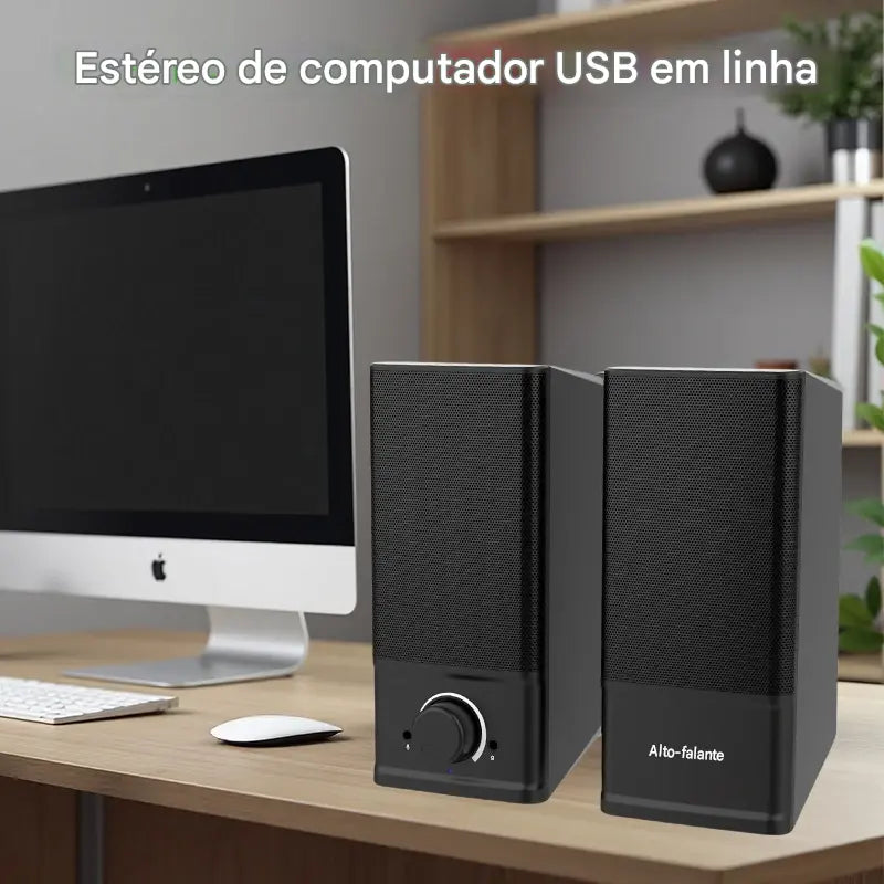 Caixa de Som USB SUOLIQI - 2 Alto-falantes Estéreo para PC Desktop Notebook e Celular