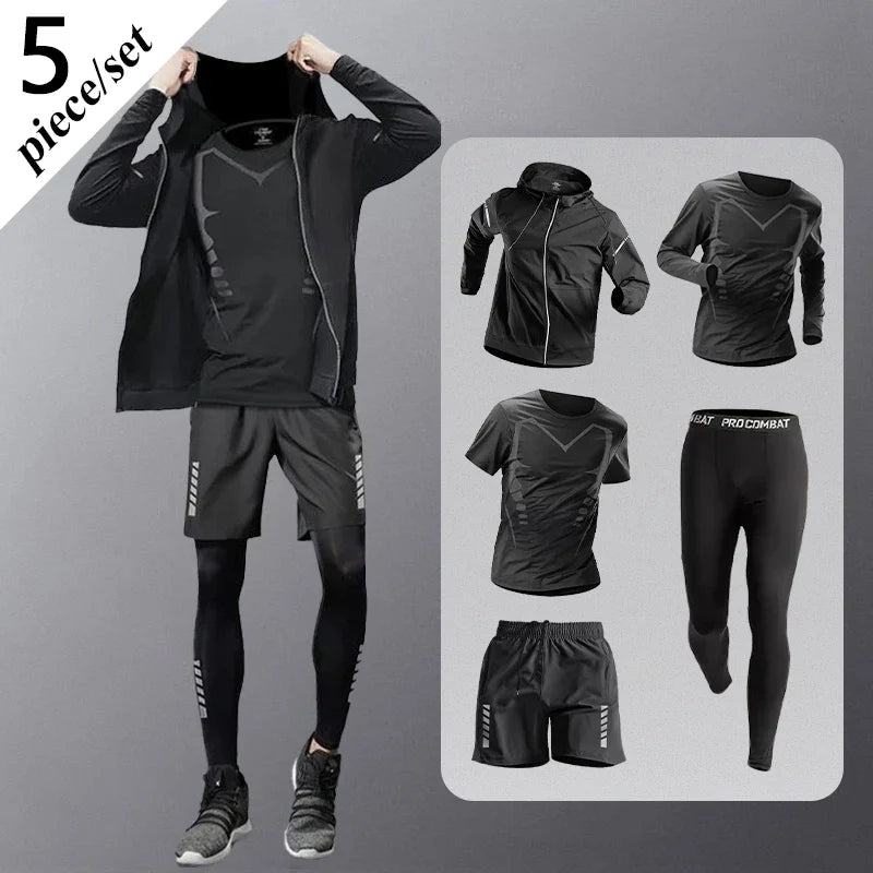 Conjunto Esportivo Masculino Completo - 3/4/5 Peças Secagem Rápida Respirável Academia Corrida Fitness