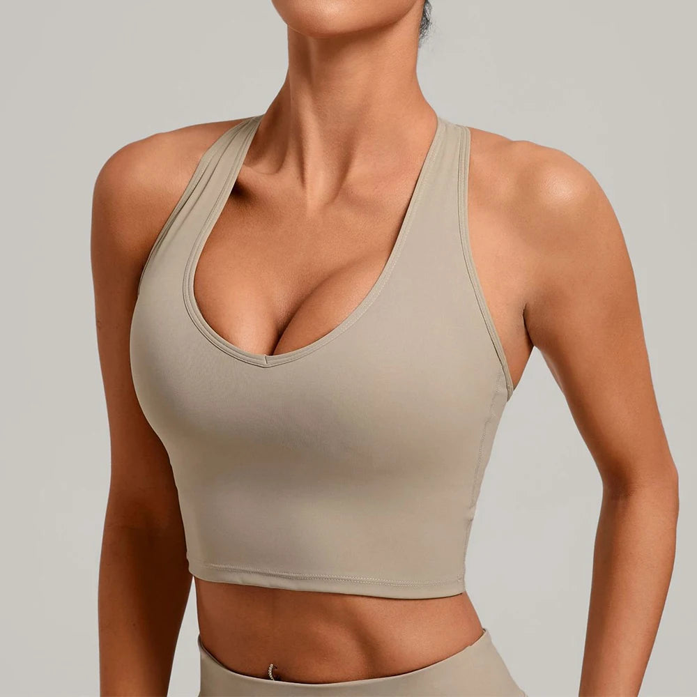 Top Esportivo Feminino Push-Up Costas Abertas – Yoga Academia Fitness