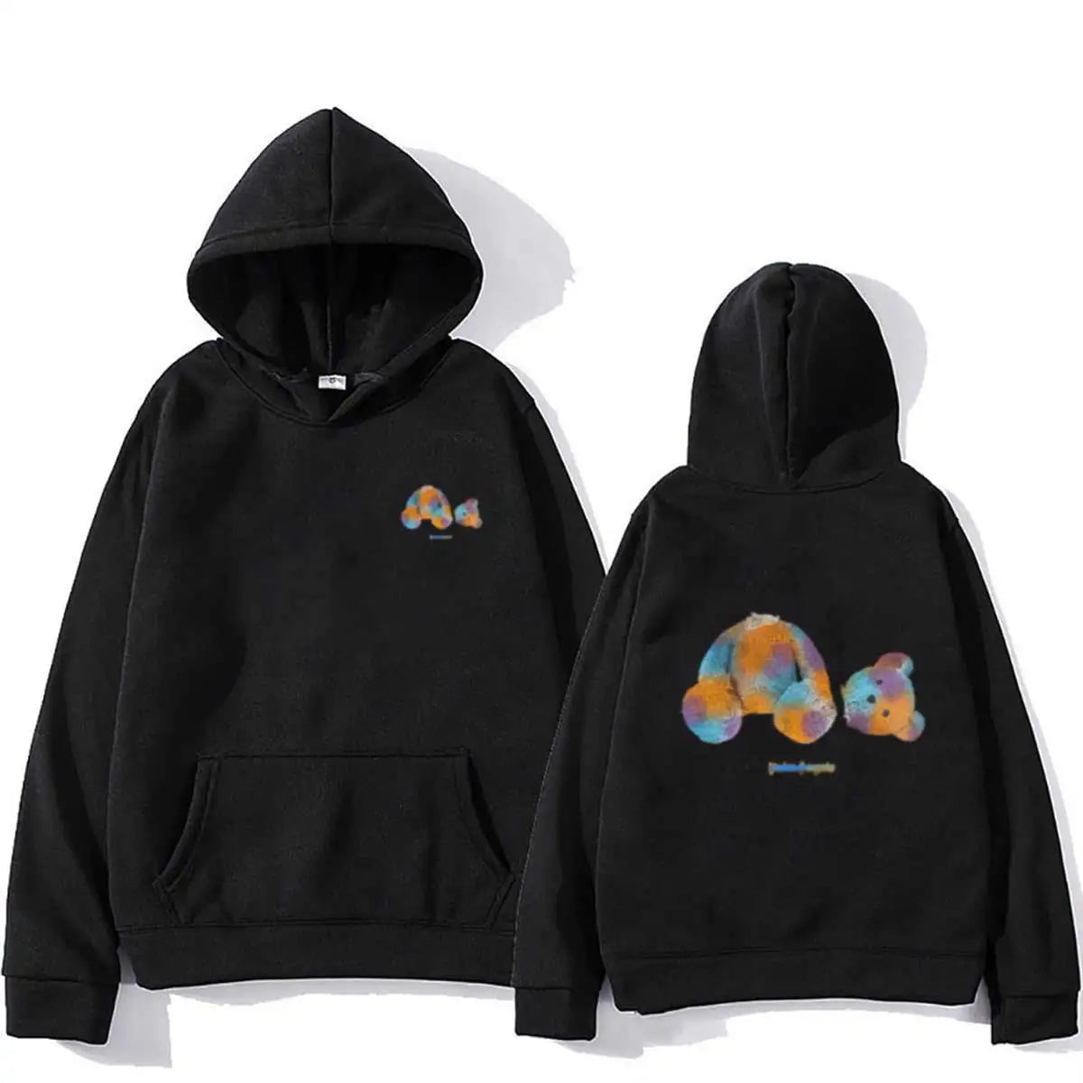 Moletom Masculino Hip-Hop com Capuz – Estampa Urso Colorido Outono Inverno