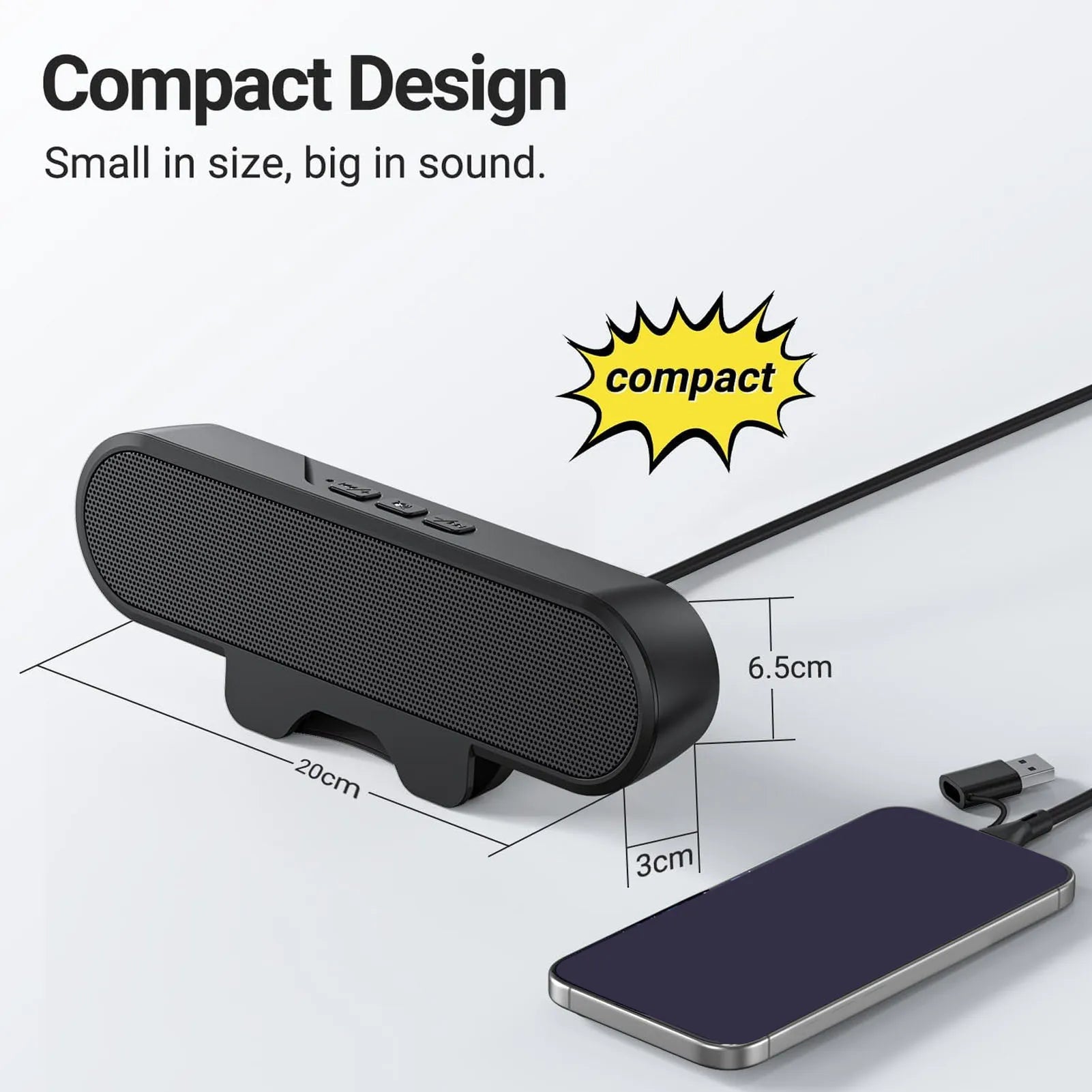 Caixa de Som para PC 10W com Grampo para Monitor - USB Plug and Play Estéreo
